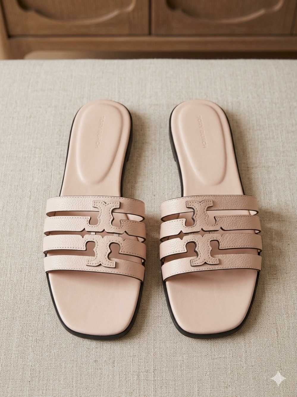 Tory Burch Triple-Strap Slide Sandals in Blush Pink
